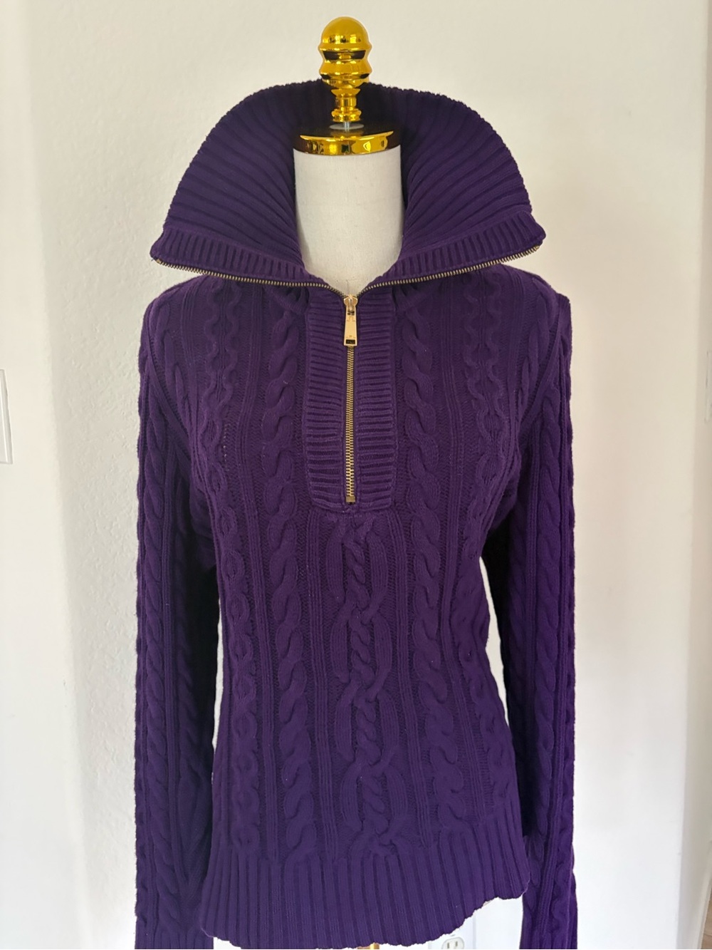 Ralph Lauren Purple Cable-Knit Half-Zip Turtleneck Sweater